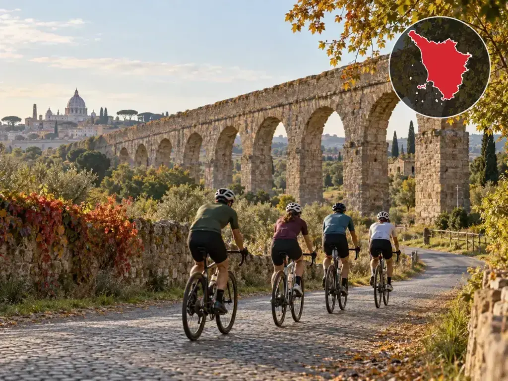 Illustrazione editoriale delle gare ciclistiche in Toscana a ottobre 2026