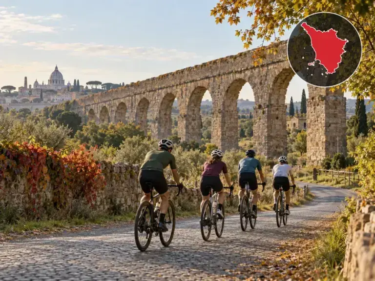 Illustrazione editoriale delle gare ciclistiche in Toscana a ottobre 2026
