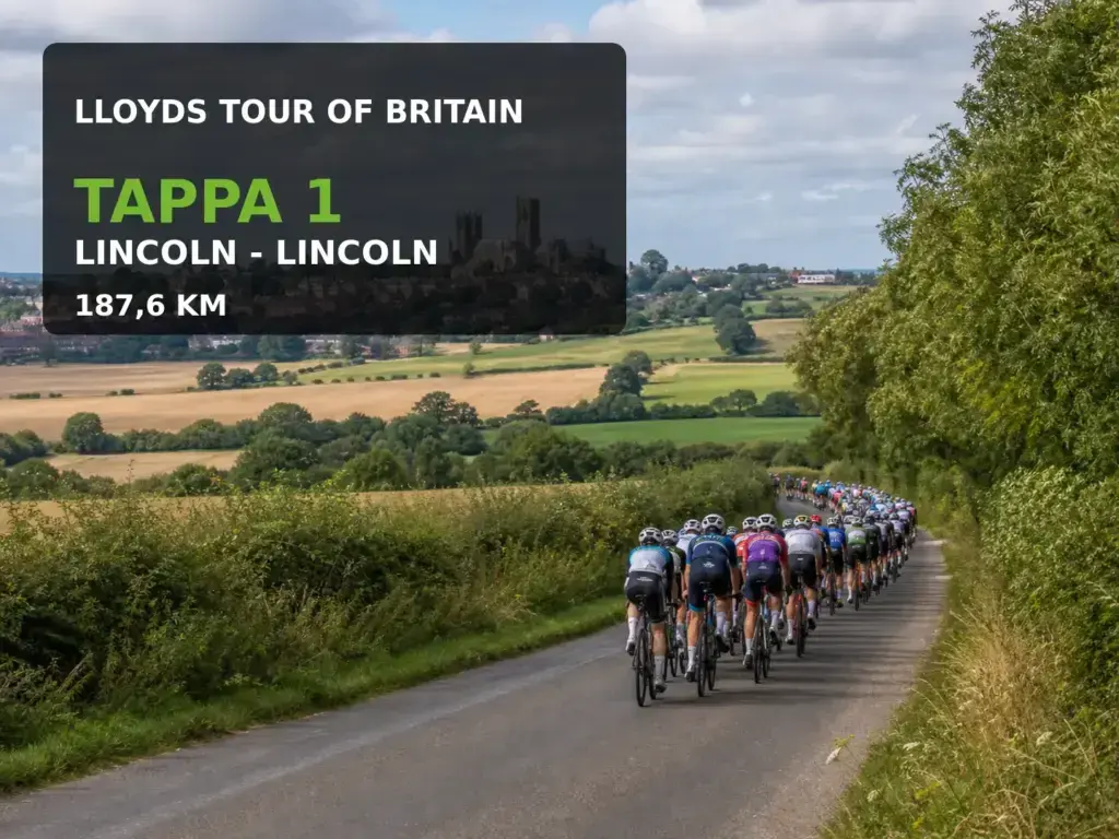 Illustrazione editoriale della tappa 1 del Tour of Britain 2026 a Lincoln