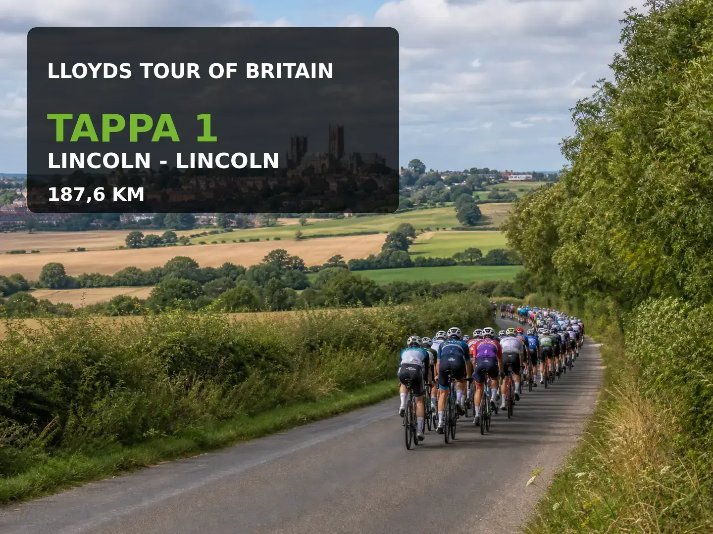 Illustrazione editoriale della tappa 1 del Tour of Britain 2026 a Lincoln