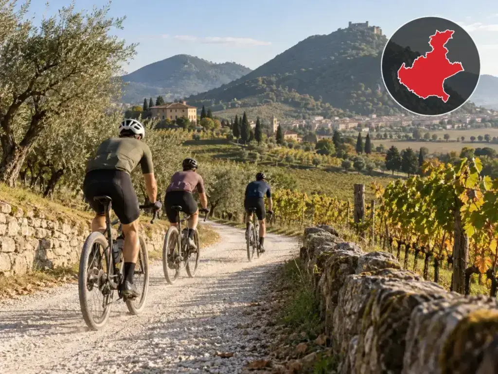 Illustrazione editoriale delle gare ciclistiche in Veneto a ottobre 2026