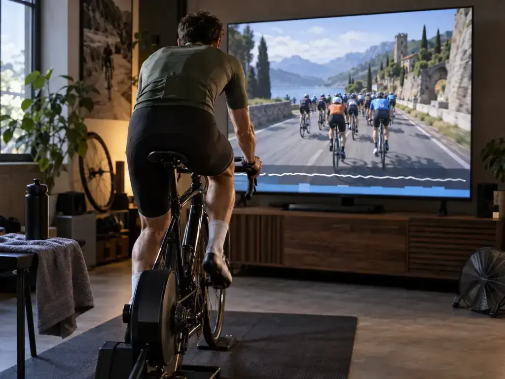 Illustrazione editoriale sull'allenamento ciclistico: virtual