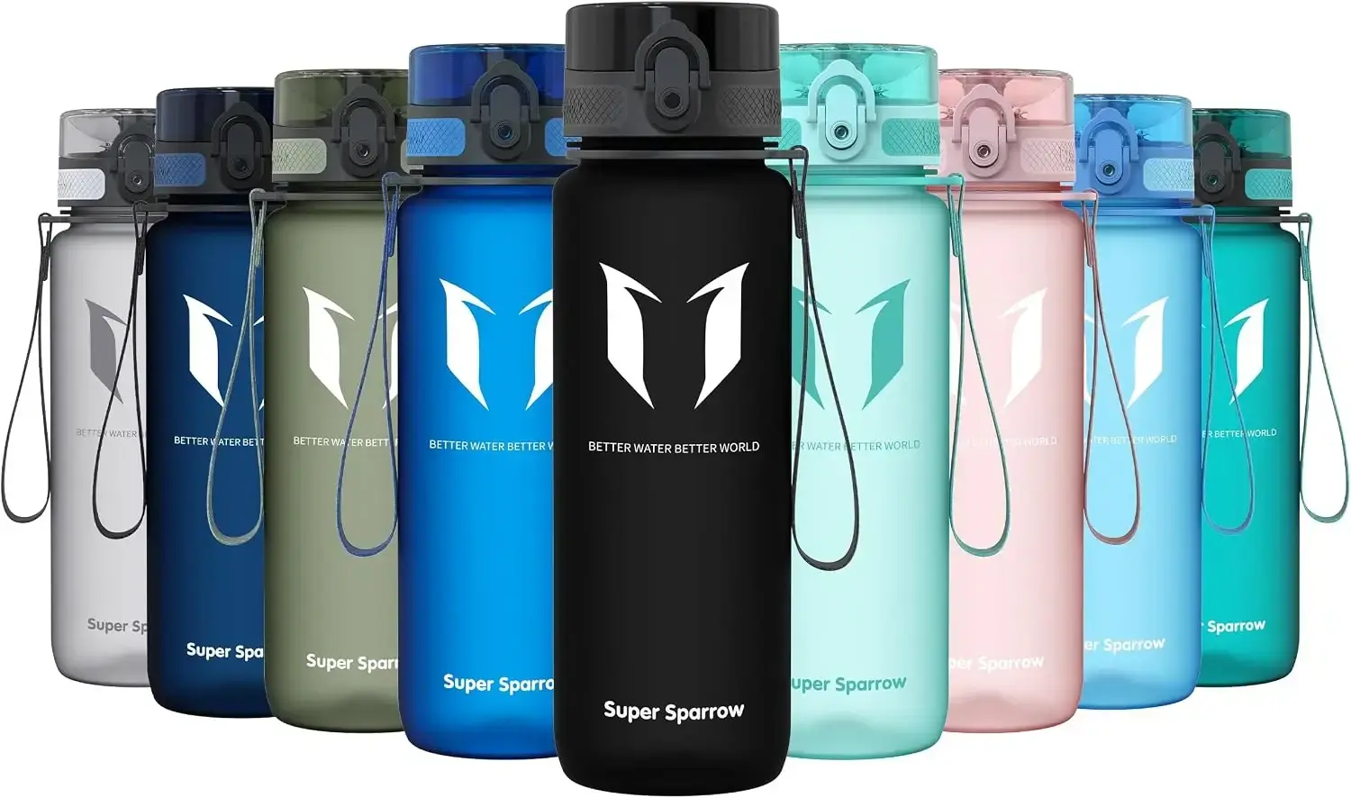 Gamma colori delle borracce Super Sparrow con tappo a pulsante, immagine dell’inserzione Amazon