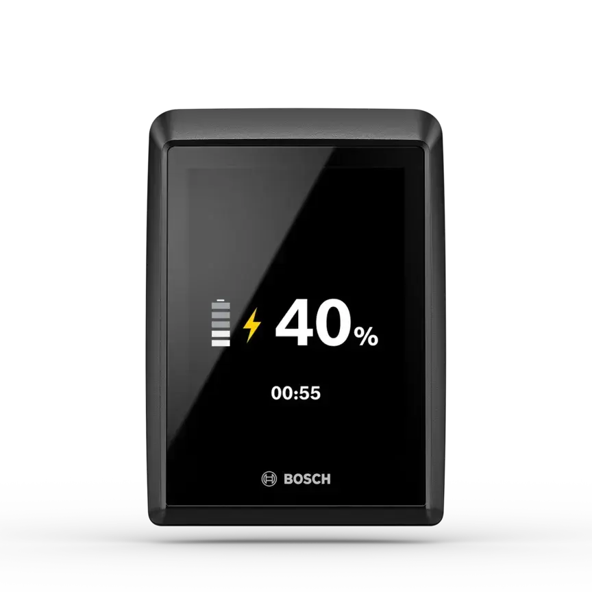 Display Bosch Kiox 500 con carica al 40 per cento e tempo residuo di ricarica