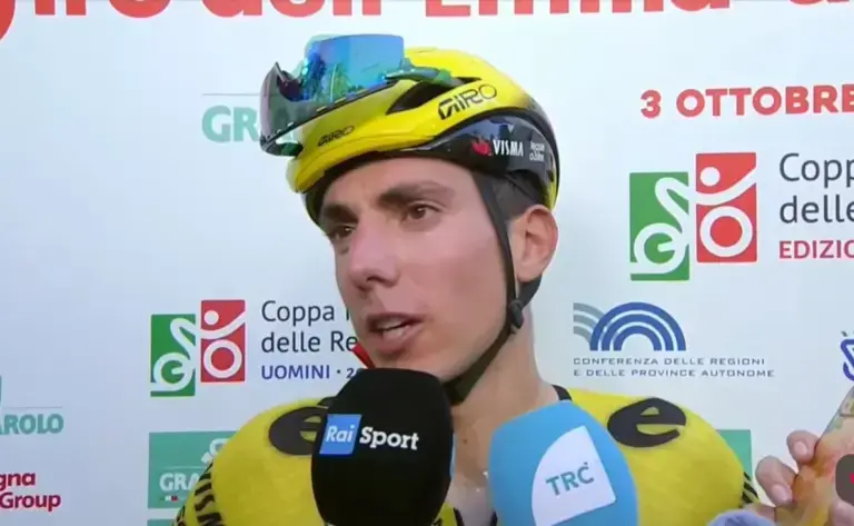 Davide Piganzoli intervistato dopo la vittoria al Giro dell’Emilia del 3 ottobre 2026
