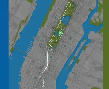 Planimetria ufficiale Zwift di Hudson Hustle nel mondo New York. Fonte: Zwift.