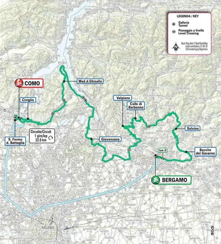 Planimetria ufficiale Il Lombardia 2026, Bergamo-Como 239 km