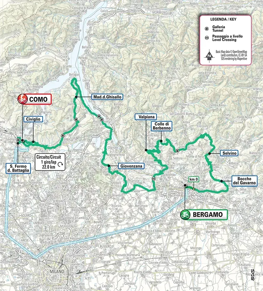 Planimetria ufficiale Il Lombardia 2026, Bergamo-Como 239 km