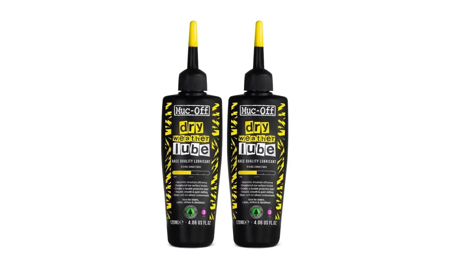 Muc-Off Dry Chain Lube Lubrificante Catena Bici Biodegradabile, Olio Catena Bici di Tutti i Tipi - Formulato per i Climi Asciutti, Confezione da 2 x 120 ml