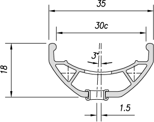 Sezione del cerchio MACH1 TRUCKY 30 separato: canale 30C, larghezza esterna 35 mm e altezza 18 mm