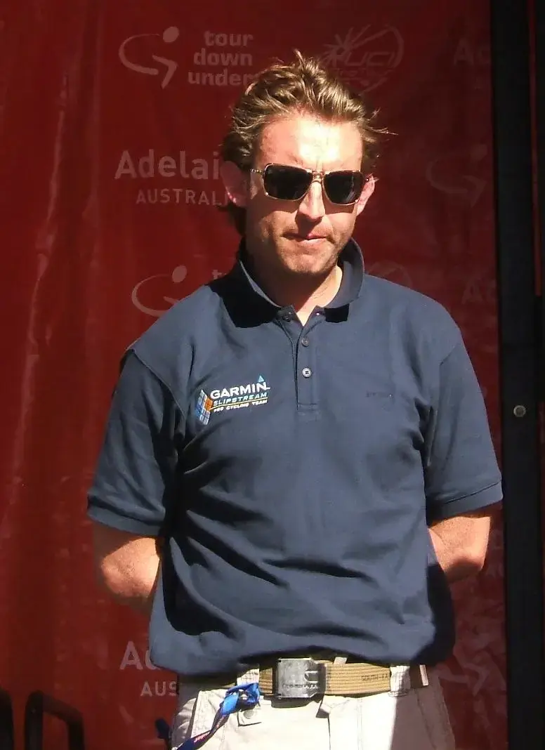 Matt White al Tour Down Under del 2009 con la polo Garmin-Slipstream, foto d’archivio
