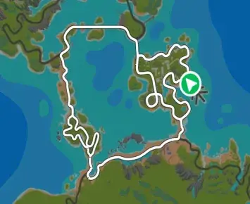 Planimetria ufficiale Zwift di Mech Isle Mayhem nel mondo Makuri Islands. Fonte: Zwift.