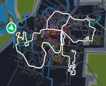 Planimetria ufficiale Zwift di Neon After Party nel mondo Makuri Islands. Fonte: Zwift.