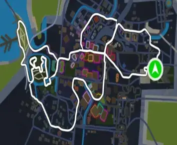 Planimetria ufficiale Zwift di Neon Flats nel mondo Makuri Islands. Fonte: Zwift.