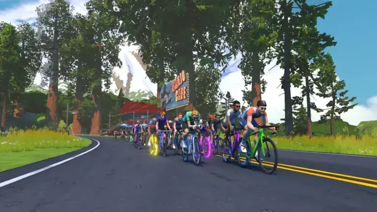 Scena virtuale di Watopia dalla comunicazione ufficiale Zwift. La planimetria del percorso e disponibile nella scheda.