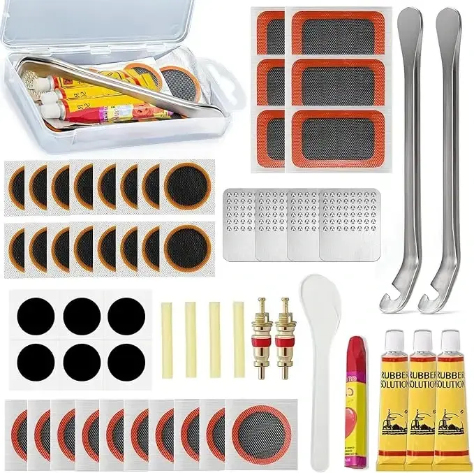 44-56 Pezzi Kit Riparazione Bici,Kit Riparazione Camera d'Aria Bici,Toppe Rotonde in Gomma auto