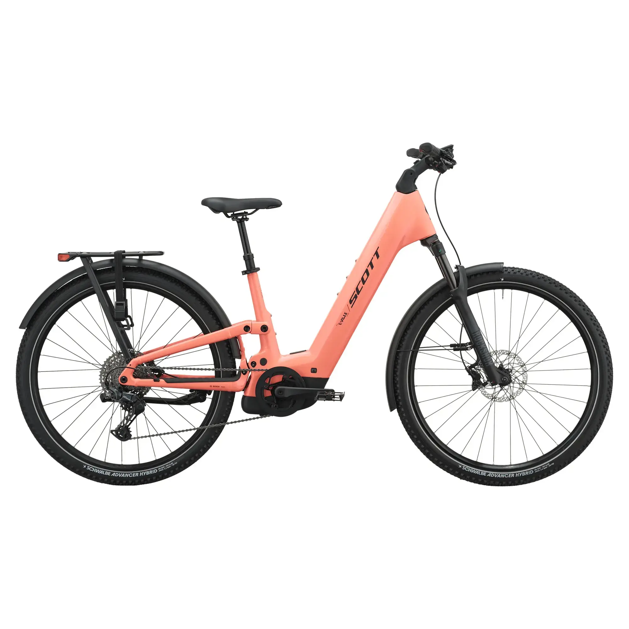 SCOTT E-Ville 10 SUV peach pink: bici completa con telaio a scavalco basso e portapacchi