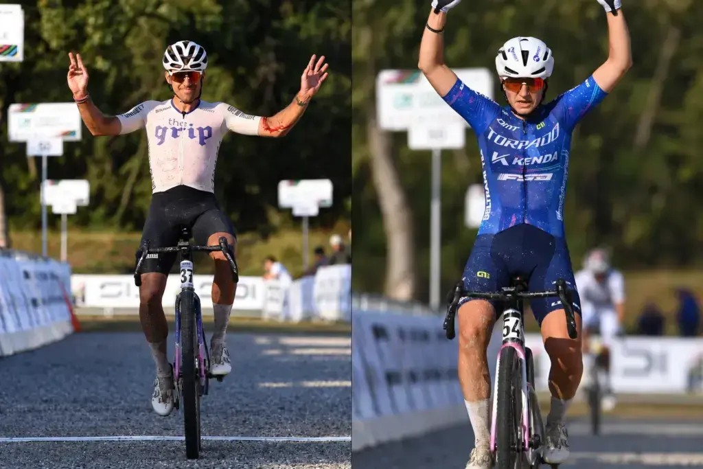 Mattia De Marchi e Giorgia Marchet ai rispettivi arrivi della Serenissima Gravel del 16 ottobre 2026