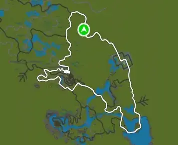 Planimetria ufficiale Zwift di Three Village Loop nel mondo Makuri Islands. Fonte: Zwift.