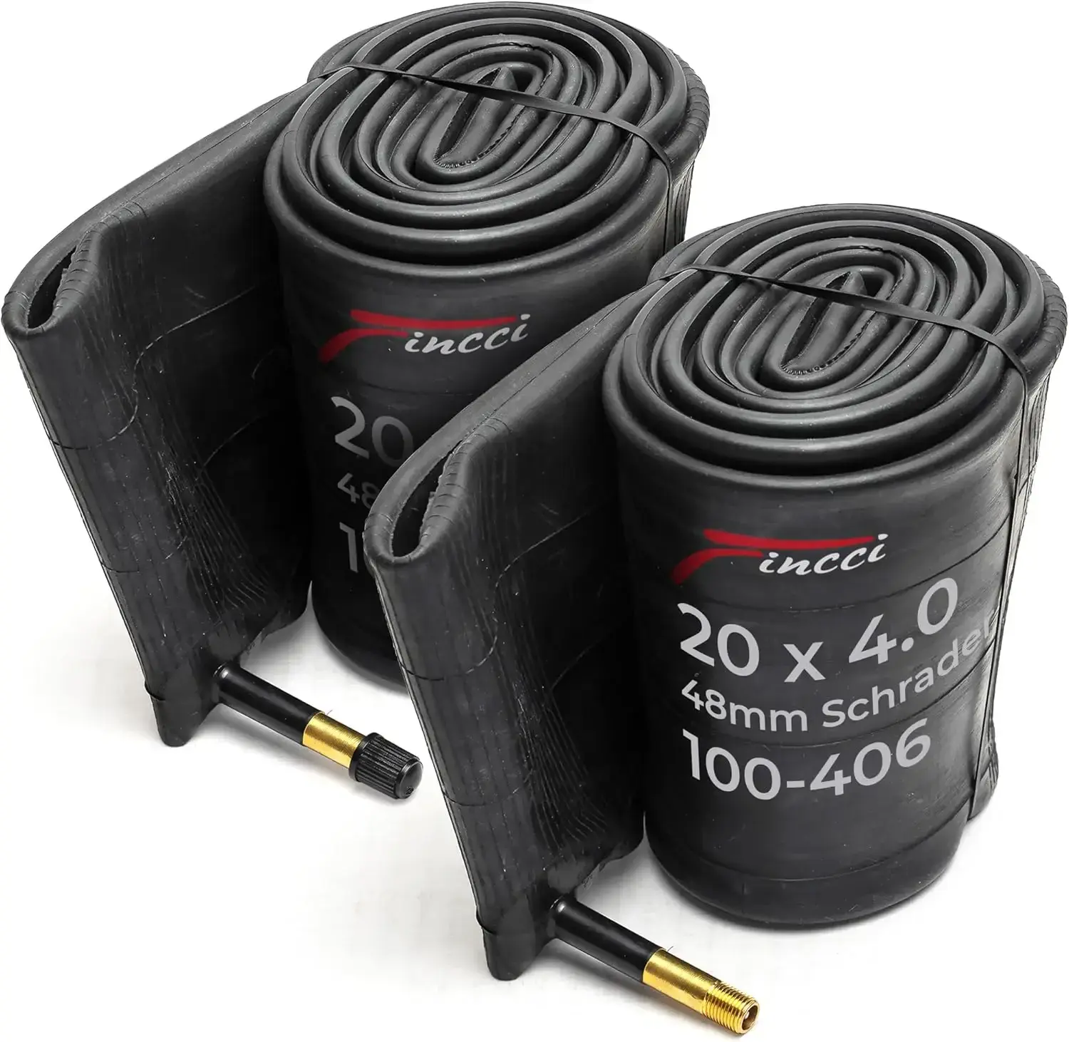 Due camere Fincci 20 per 4,0 ETRTO 100-406 con valvola Schrader 48 mm