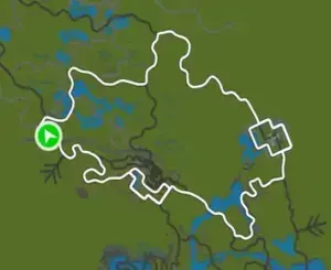 Planimetria ufficiale Zwift di Two Village Loop nel mondo Makuri Islands.