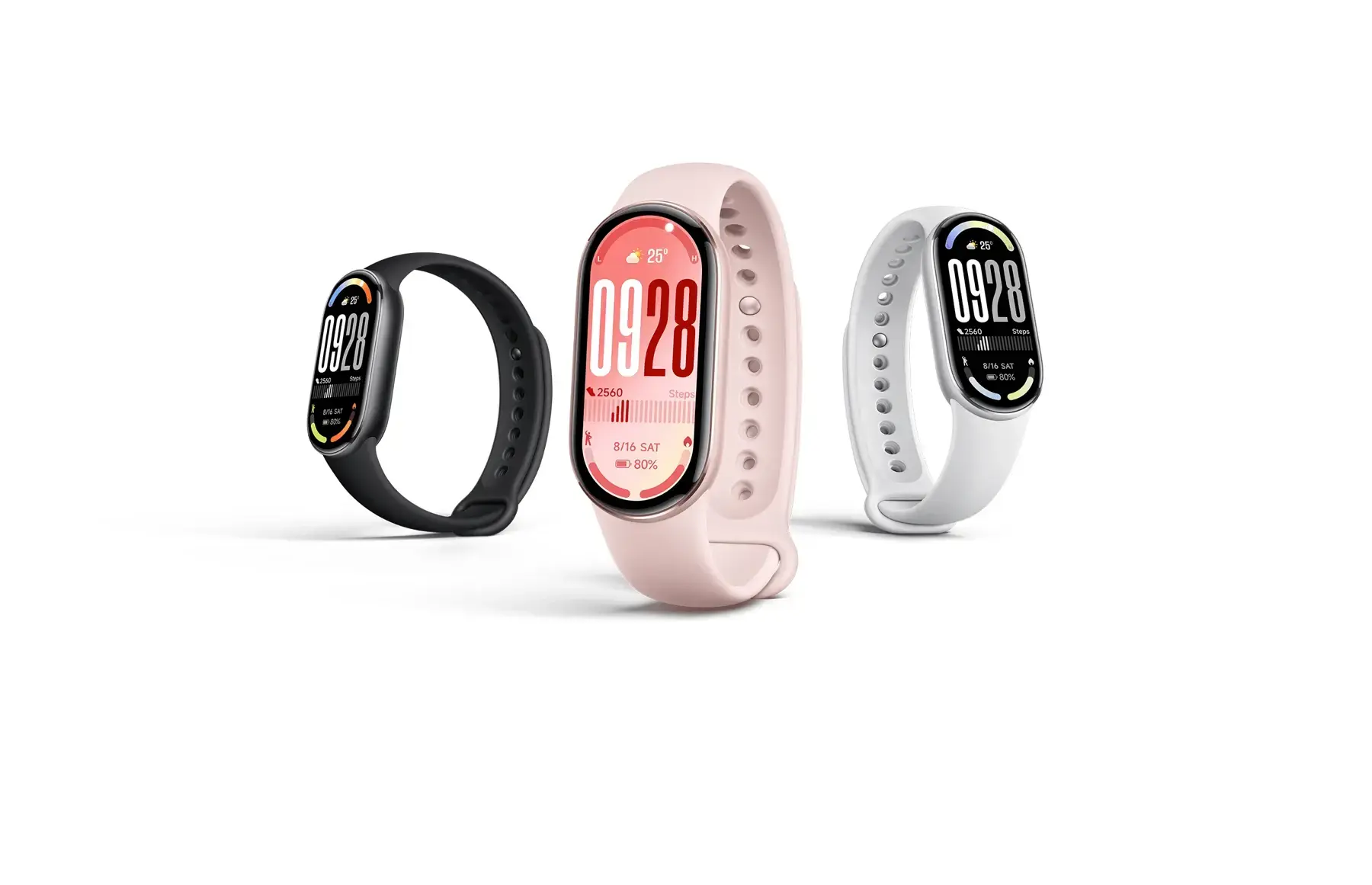 Xiaomi Smart Band 10 nelle colorazioni nera, rosa e argento