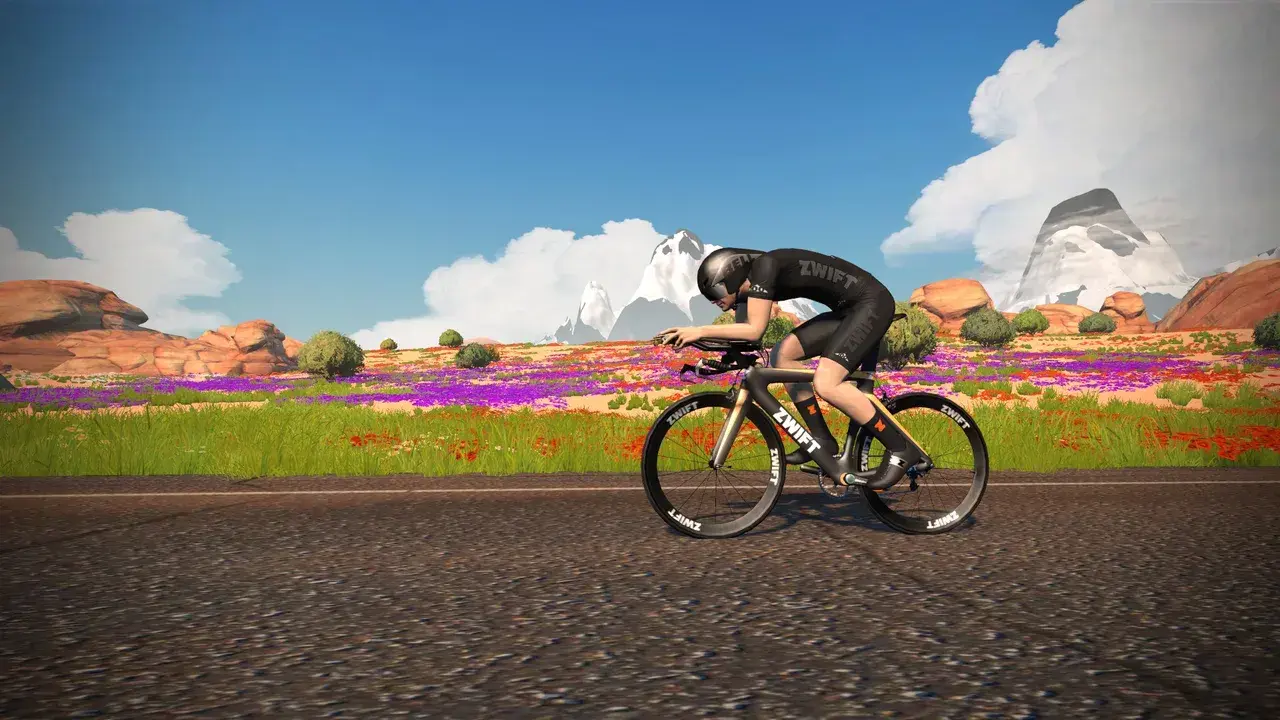 Fuego Flats, tratto di Big Foot Hills. Schermata ufficiale Zwift dal media kit Watopia.