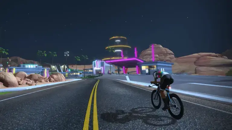 Fuego Flats, tratto di Tick Tock. Schermata ufficiale Zwift dal media kit Watopia.